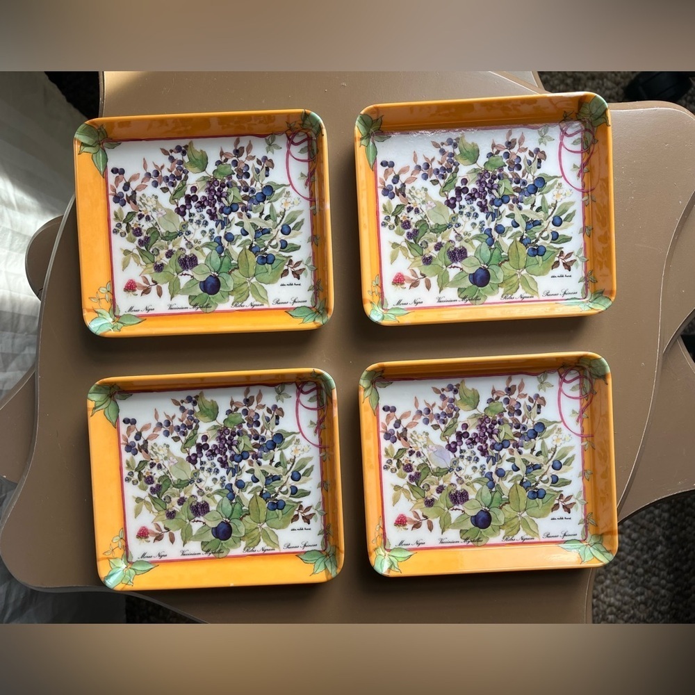RDE Import Inc. Made in Italy Melamine Foral Blueberries Trinket Trays EUC